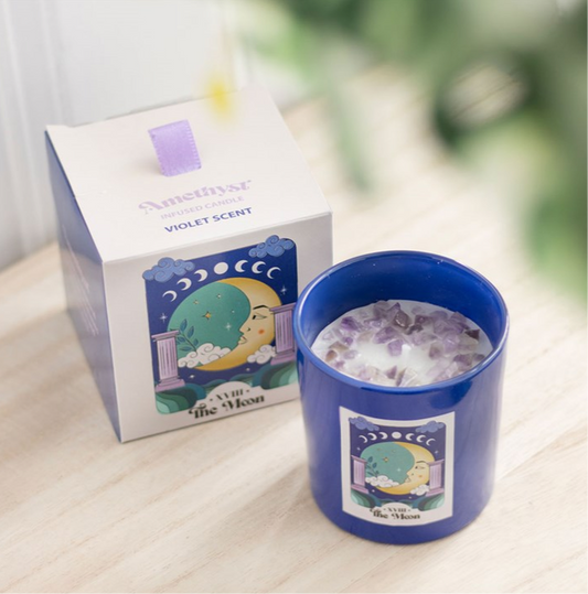 The Moon Amethyst Crystal Chip Candle - DuvetDay.co.uk