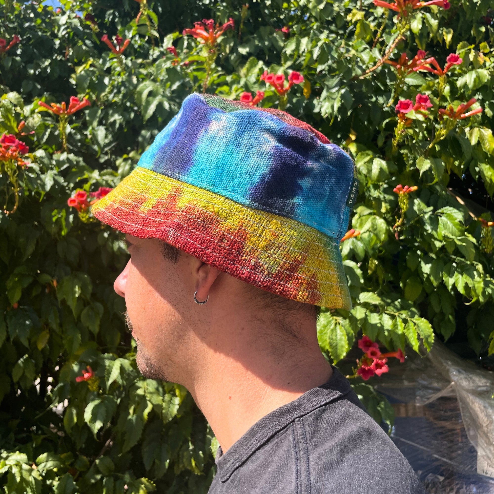 Patched Hemp & Cotton Boho Festival Hat - Tiedye