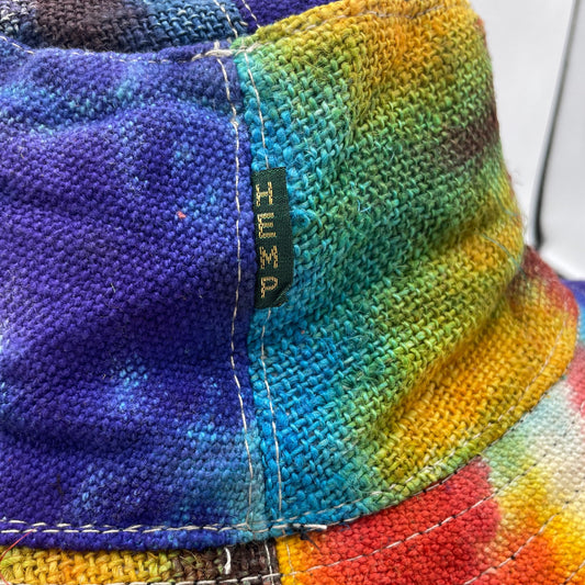 Patched and Wired Hemp & Cotton Boho Festival Hat - Tiedye