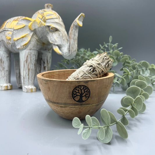 Wooden Smudge and Ritual Offerings Bowl - Tree of Life - 11x7cm