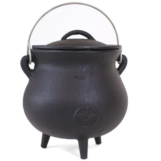 19cm Cast Iron Cauldron With Pentagram - DuvetDay.co.uk