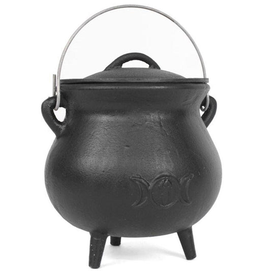 19cm Cast Iron Cauldron With Triple Moon - DuvetDay.co.uk