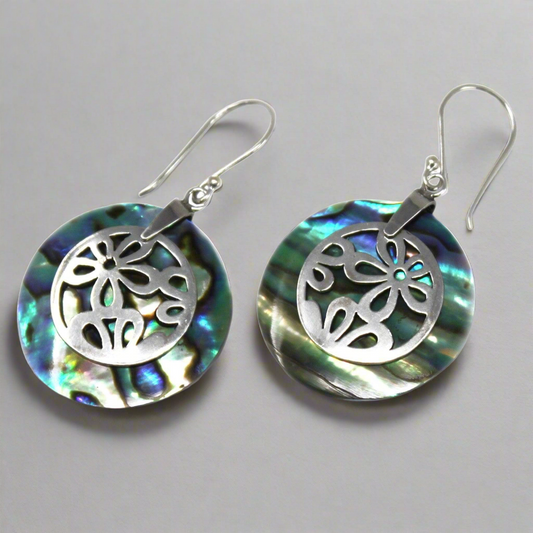 Shell & Silver Earrings - Flowers - Abalone