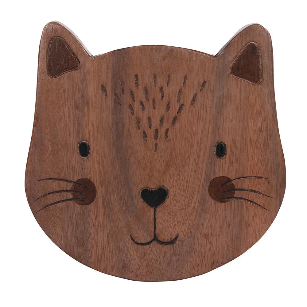 26cm Children's Wooden Cat Stool - DuvetDay.co.uk