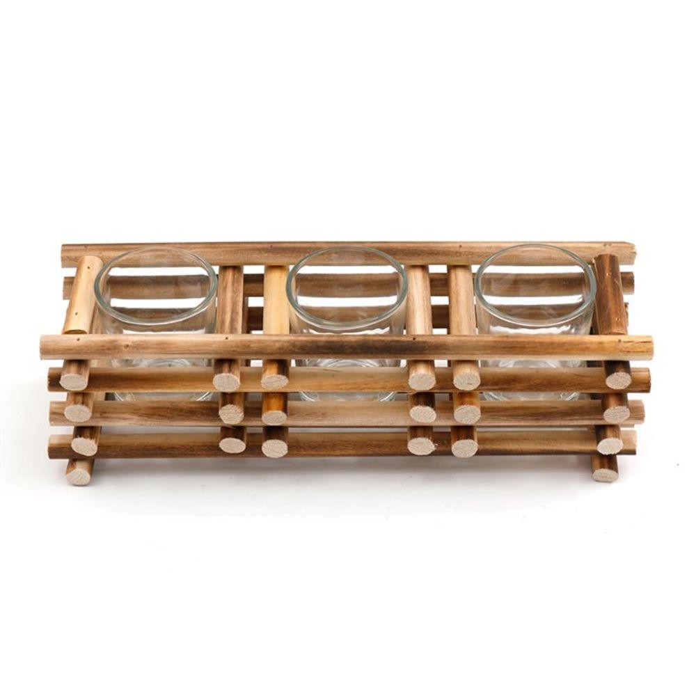 27cm Stacked Wood Triple Tealight Holder - DuvetDay.co.uk