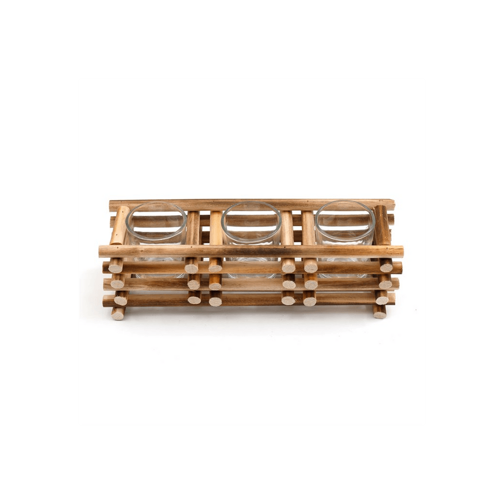 27cm Stacked Wood Triple Tealight Holder - DuvetDay.co.uk