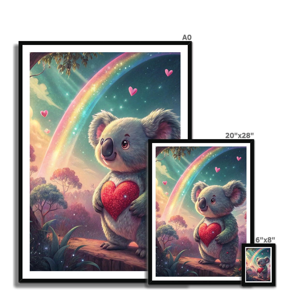 Koala Cute Love Heart Rainbow Framed Print