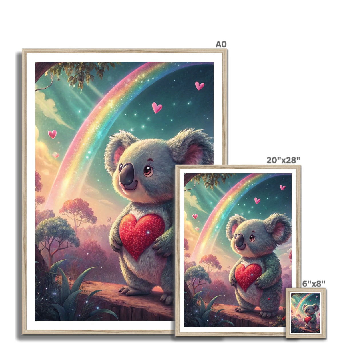 Koala Cute Love Heart Rainbow Framed Print