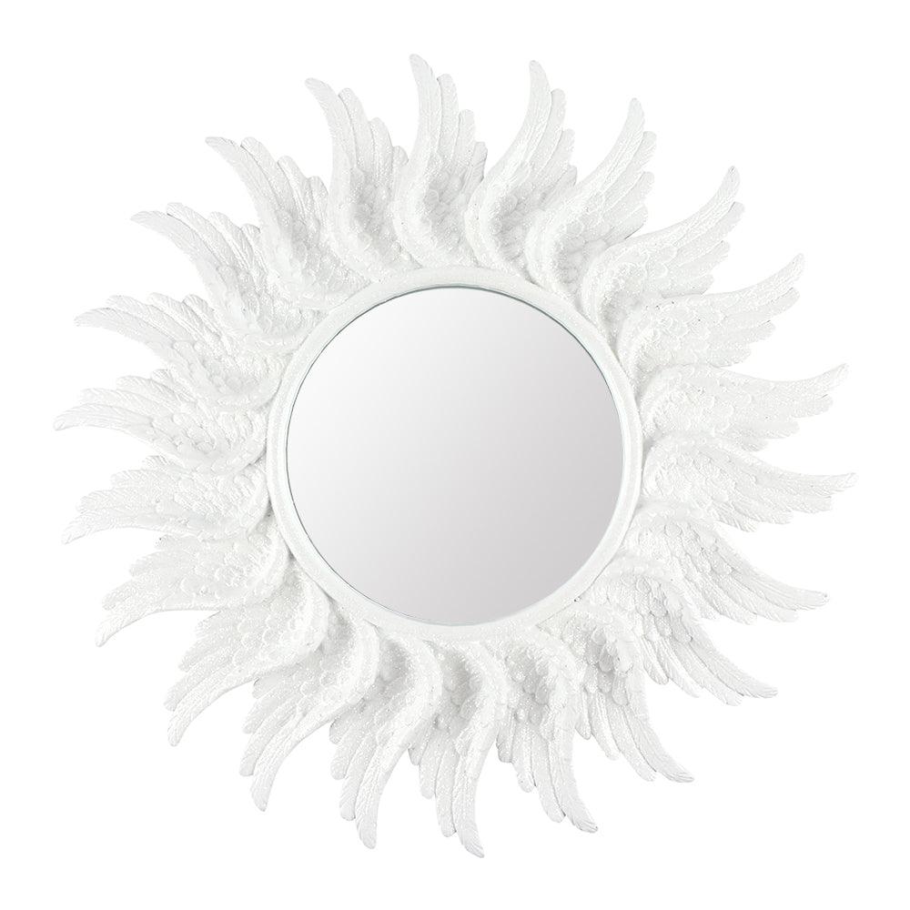 47cm Round White Glitter Angel Wing Mirror - DuvetDay.co.uk