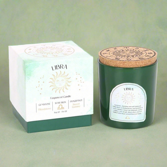 Libra Sweet Jasmine Gemstone Zodiac Candle - DuvetDay.co.uk