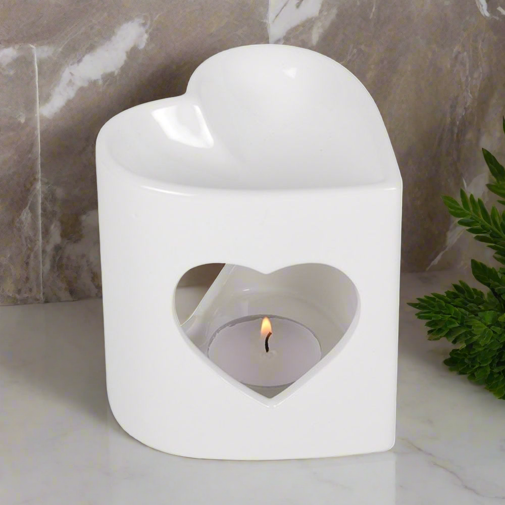 10cm White Heart Cutout Oil Burner - DuvetDay.co.uk