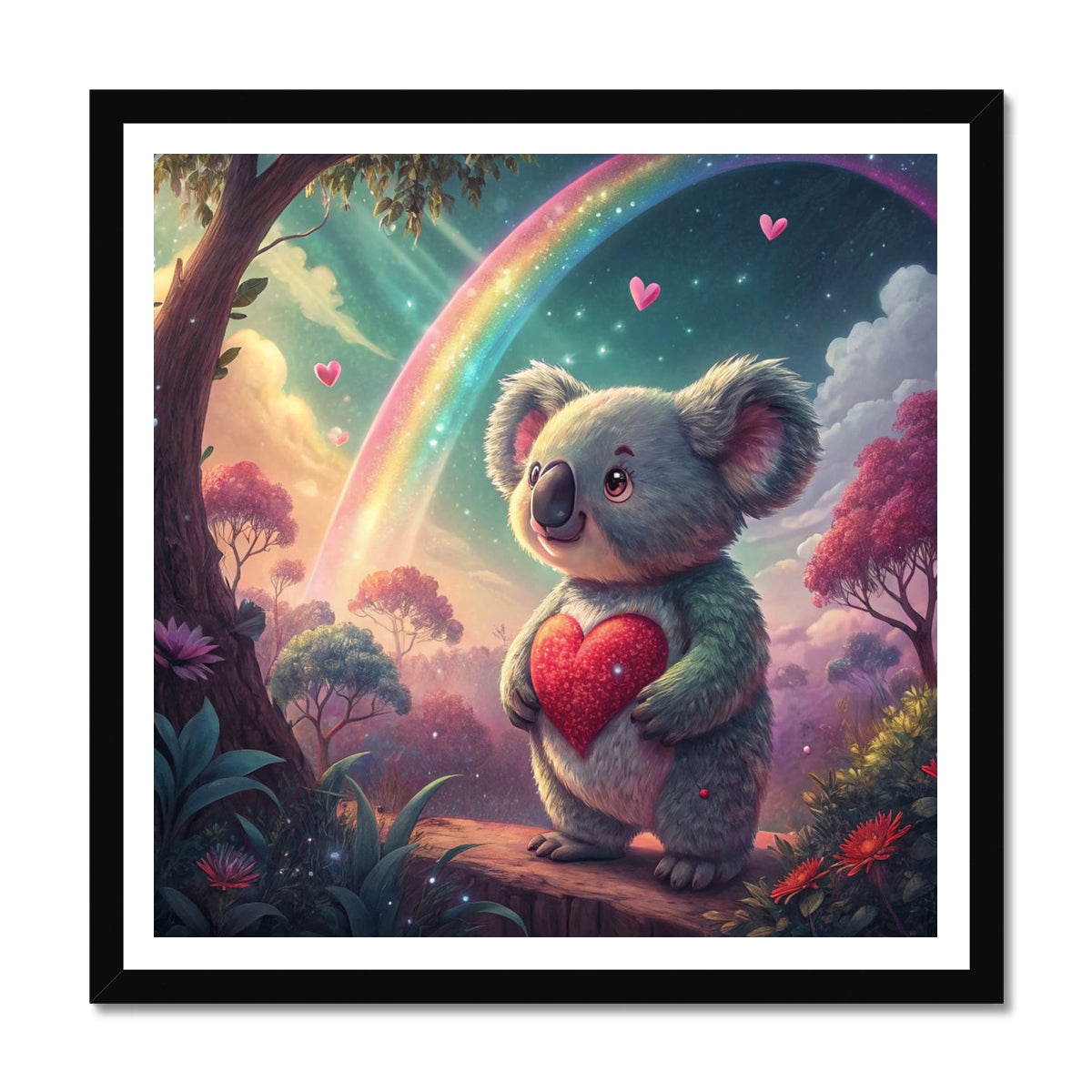 Koala Cute Love Heart Rainbow Framed Print