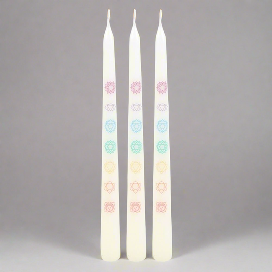 Set of 3 Chakra Balancing Taper Dinner Candles - DuvetDay.co.uk