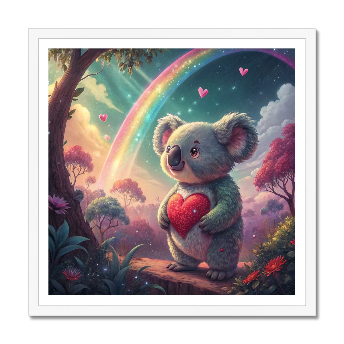 Koala Cute Love Heart Rainbow Framed Print