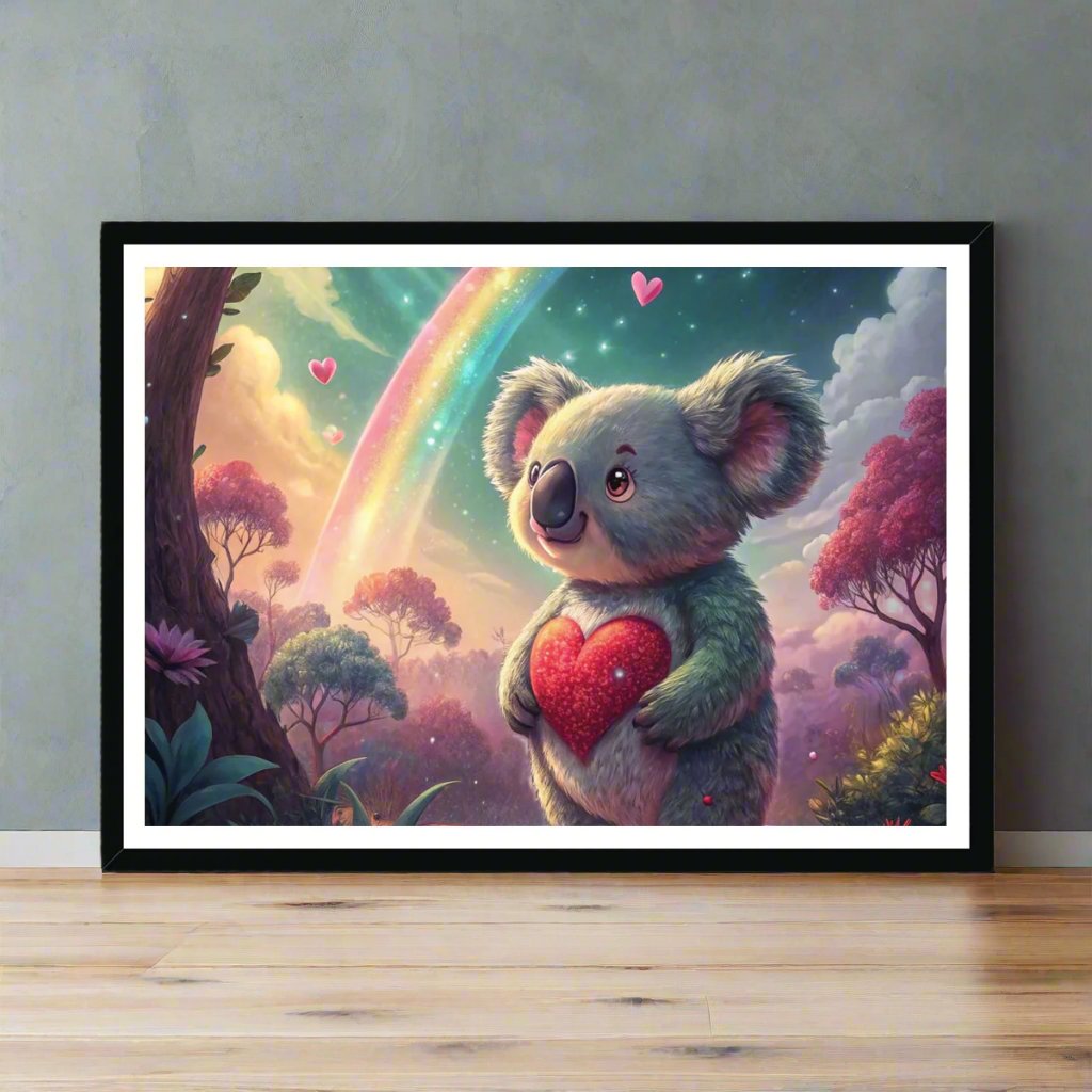 Koala Cute Love Heart Rainbow Framed Print