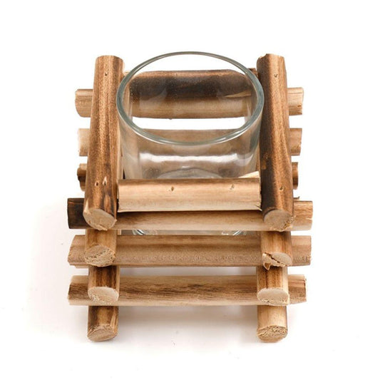 9cm Stacked Wood Tealight Holder - DuvetDay.co.uk