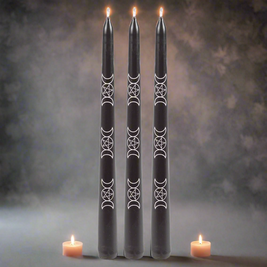 Set of 3 Black Magic Triple Moon Taper Candles - DuvetDay.co.uk