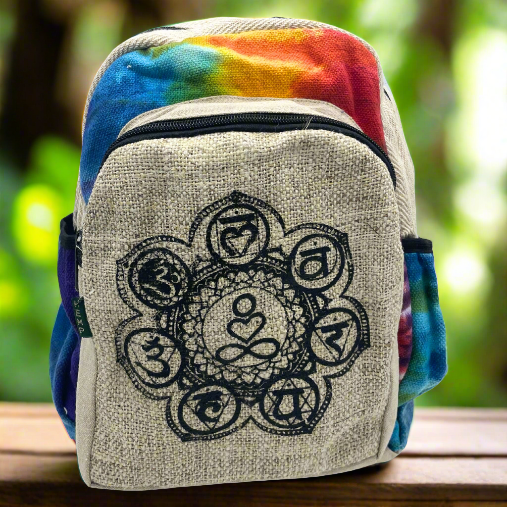 Tiedye Hemp Medium Backpack - 7 Chakra - DuvetDay.co.uk