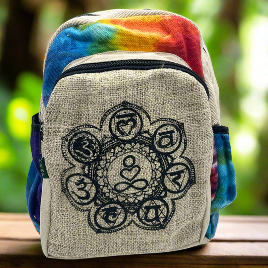 Tiedye Hemp Medium Backpack - 7 Chakra - DuvetDay.co.uk