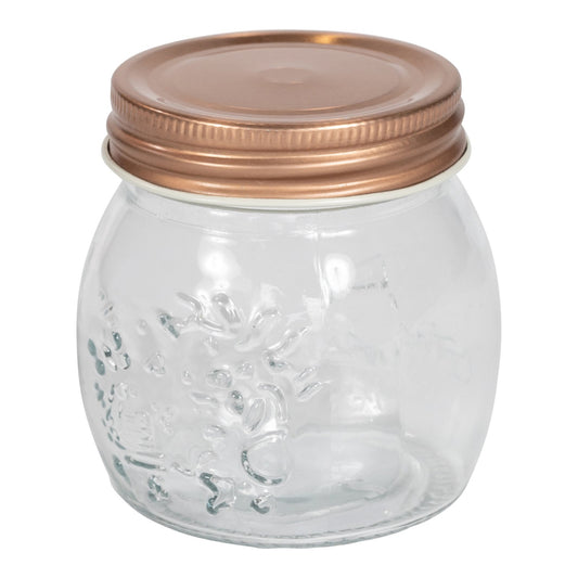 Kitchen Glass Embossed Storage Jar With Copper Screw Lid - Small