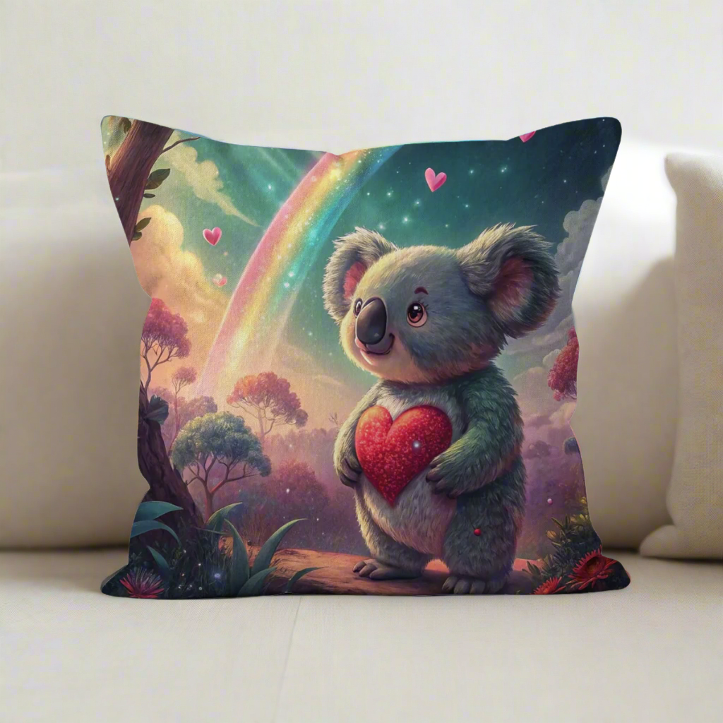 Koala Cute Love Heart Rainbow Cushion