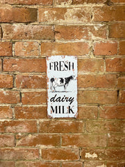 Metal Vintage Wall Sign - Fresh Dairy Milk Cow Farm