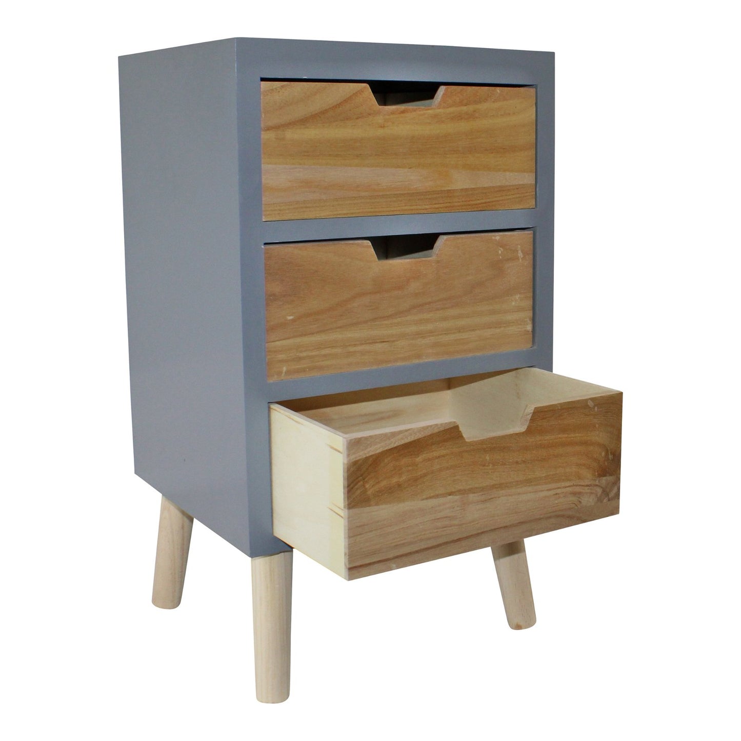 3 Drawer Chest In Grey Finish With Natural Drawers With Removable Legs