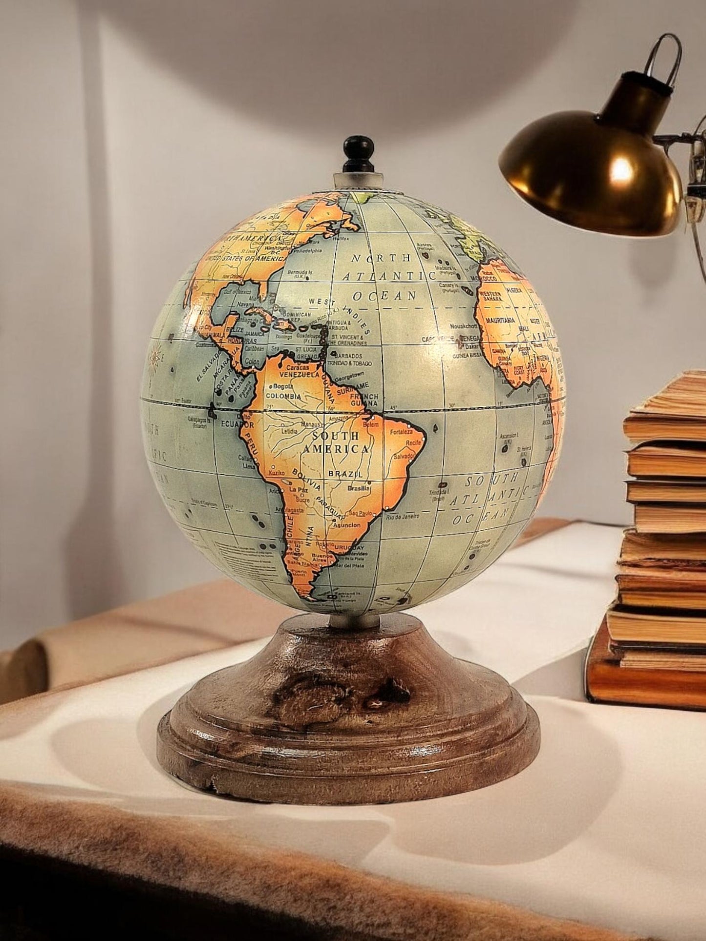 5 Inch World Globe on Mango Wood Stand