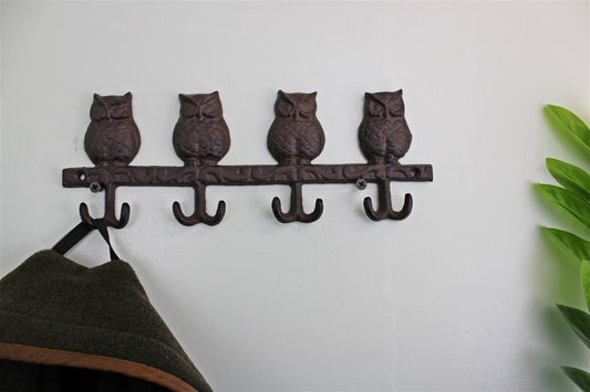 Rustic Cast Iron Wall Hooks, Owls