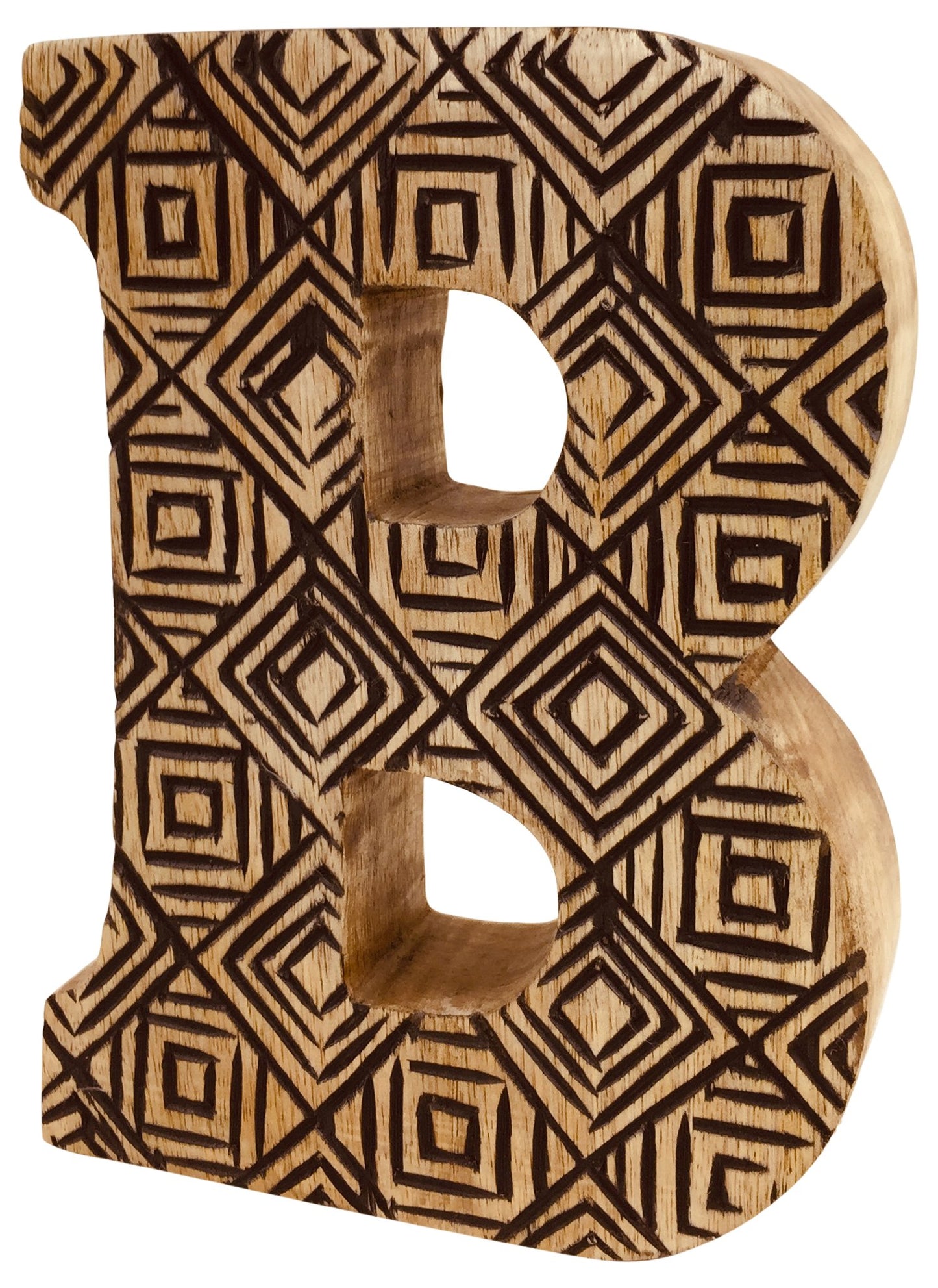 Hand Carved Wooden Geometric Letter B