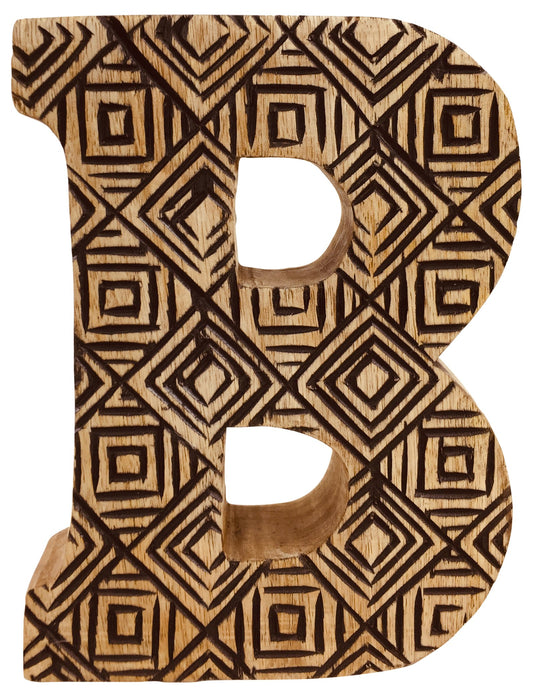 Hand Carved Wooden Geometric Letter B