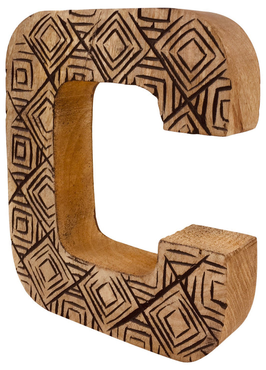 Hand Carved Wooden Geometric Letter C