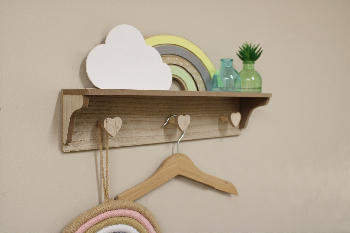 Rainbow and Cloud Shelf with Hooks