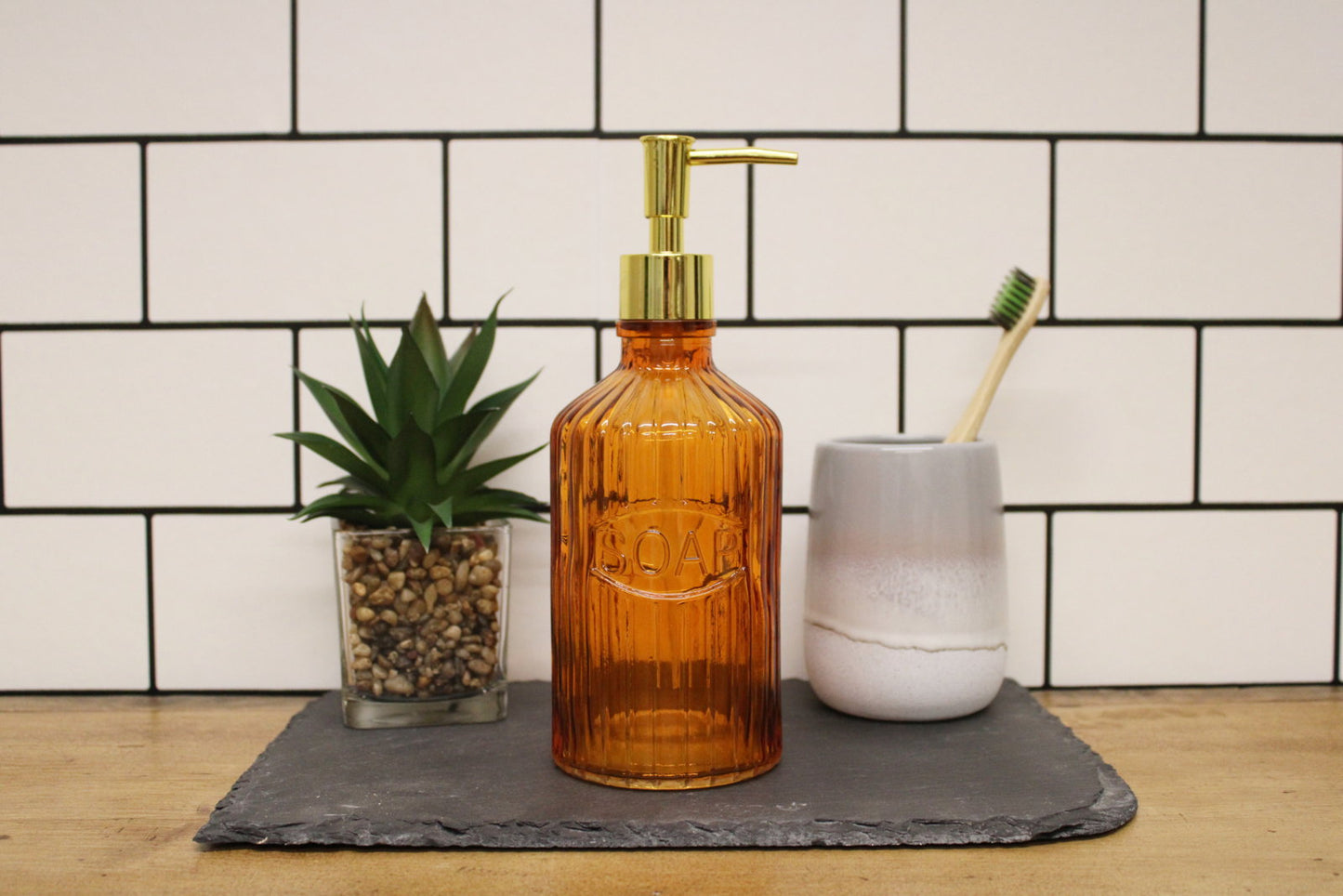 Orange Glass Soap Dispenser