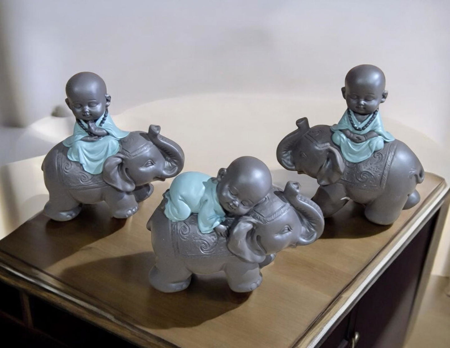 Buddha Riding Elephant Set Of 3, 13x12cm