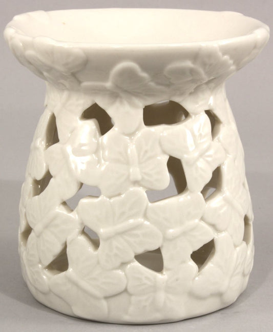 White Embossed Butterfly Oil Burner