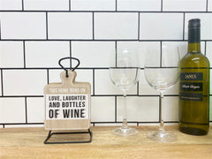 Set of Six Wine Slogan Coasters On Metal Stand