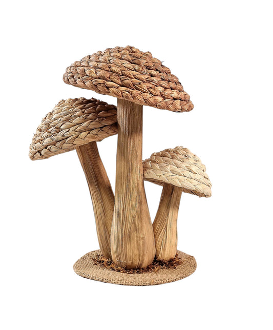 Rattan Trio Mushroom Ornament 21cm