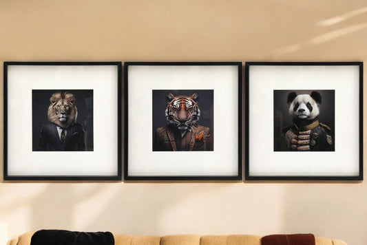 Set of 3 Jungle Animal Head Prints Picture Art 40x40cm