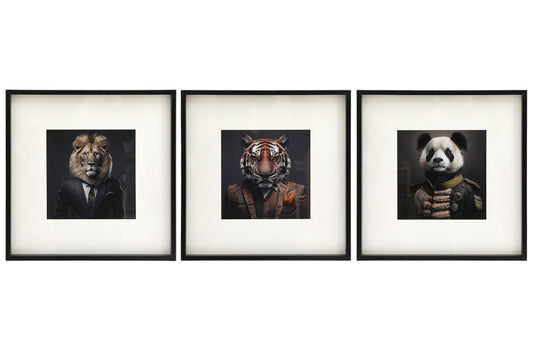 Set of 3 Jungle Animal Head Prints Picture Art 40x40cm