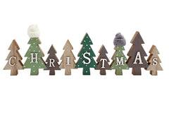 Row of Christmas Trees Decoration With Hats Green