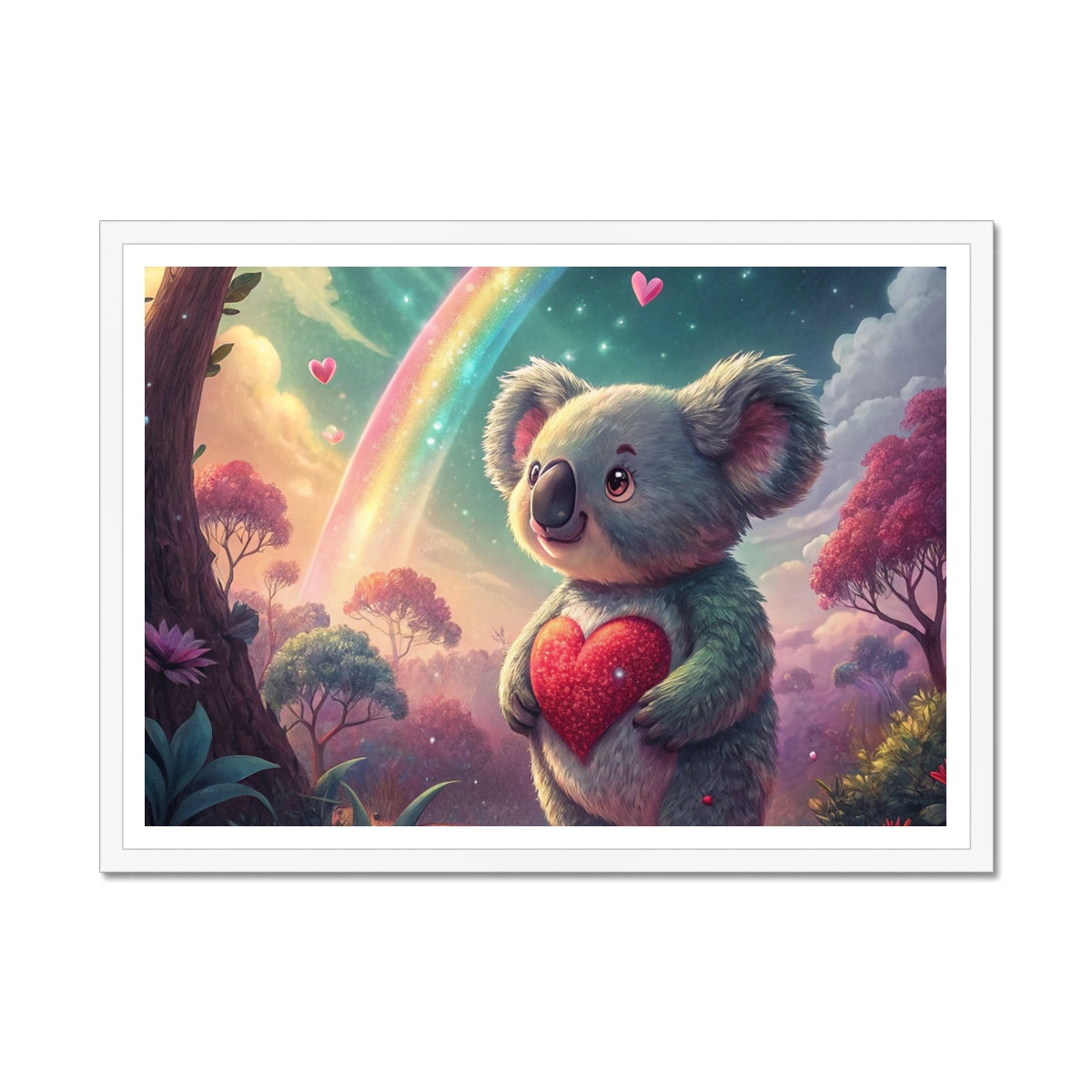 Koala Cute Love Heart Rainbow Framed Print