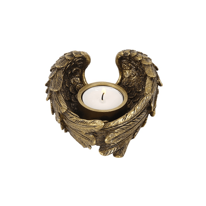 Antique Gold Angel Wing Tealight Candle Holder - DuvetDay.co.uk