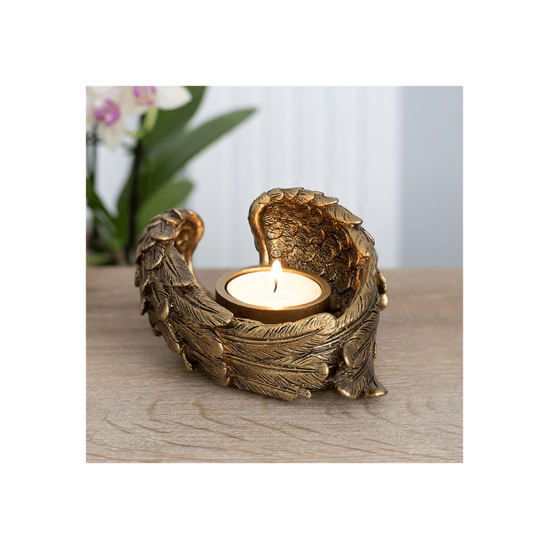 Antique Gold Angel Wing Tealight Candle Holder - DuvetDay.co.uk