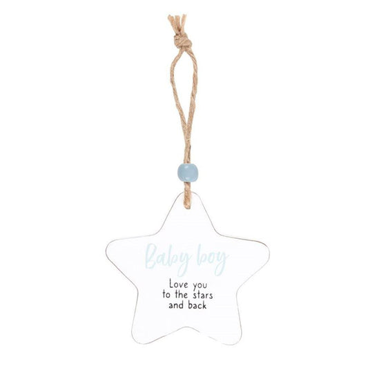 Baby Boy Hanging Star Sentiment Sign - DuvetDay.co.uk