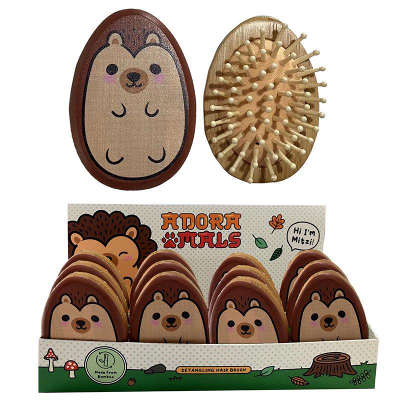 Bamboo Shaped Hair Brush - Adoramals Hedgehog - DuvetDay.co.uk