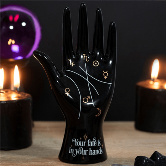 Black Ceramic Palmistry Hand Ornament - DuvetDay.co.uk