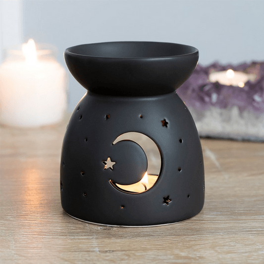 Black Mystical Moon Cut Out Oil Burner - DuvetDay.co.uk