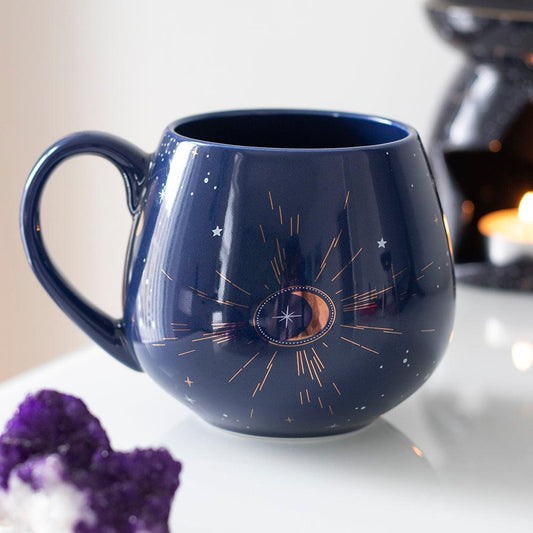 Blue Crescent Moon Rounded Mug - DuvetDay.co.uk