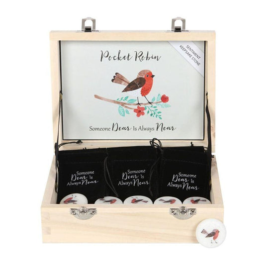 Box of 24 Pocket Robin Sentiment Stones - DuvetDay.co.uk